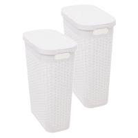 Smalle Wasmand met deksel Rotan - 2x - wit - gevlochten kunststof - 40 liter - 26 x 46 x 60 cm Smalle Wasmand met deksel Rotan - 2x - wit - gevlochten kunststof - 40 liter - 26 x 46 x 60 cm