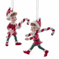 Elf With Candy Cane 4 Inch - Kurt S. Adler - thumbnail