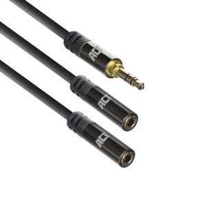 ACT AC3620 High Quality Audio Splitterkabel | 3.5mm Stereo Jack Male | 2x 3.5mm Stereo Jack Female | Zwart - 15 cm
