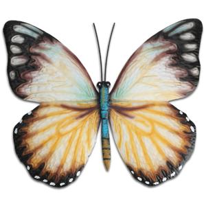 Pro Garden tuin wanddecoratie vlinder - metaal - wit - 31 x 23 cm   -