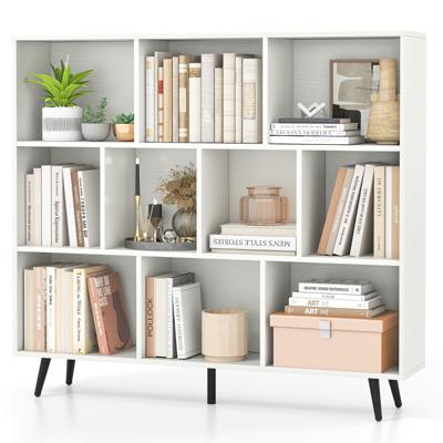 Boekenkast met Vakken Staande Kast met 3 Niveaus & Houten Poten Cube Kast Bureau Kast 120 cm