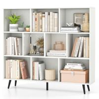 Boekenkast met Vakken Staande Kast met 3 Niveaus & Houten Poten Cube Kast Bureau Kast 120 cm