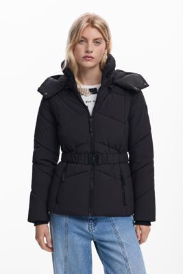 Gewatteerde jas met riem - BLACK - L