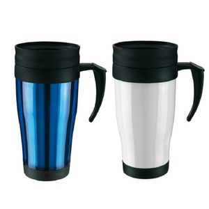 Set van 2x Thermosbekers/warmhoudbekers blauw en wit 400 ml