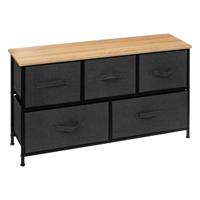 Opbergmandkastje/badkamerkastje - 5x manden - 100 x 30 x 55 cm - hout/stof - donkergrijs