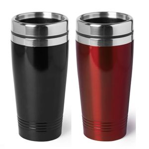 Set van 2x stuks Warmhoudbekers/warm houd bekers metallic zwart en rood 450 ml