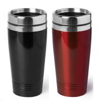 Set van 2x stuks Warmhoudbekers/warm houd bekers metallic zwart en rood 450 ml