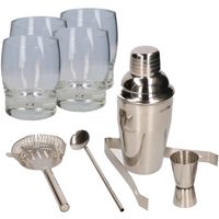 Cocktailshaker set RVS 5-delig inclusief 4x cocktailglazen 350 ml