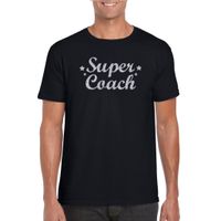 Super Coach cadeau t-shirt met zilveren glitters op zwart voor heren - thumbnail