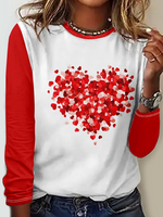 Casual Crew Neck Heart Long Sleeve Shirt