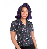 Collectif Caterina Galaxy Dreamer Blouse Black Multi-XXXL