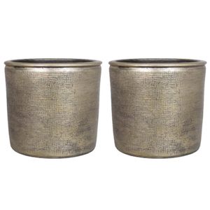 2x stuks bloempot/plantenpot van keramiek in het industrieel goud D18 en H16 cm