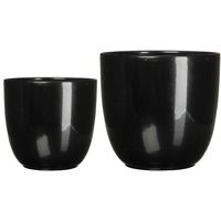 Plantenpot/bloempot zwart glans keramiek - set 2x - D19 en D25 cm