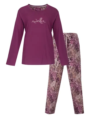 Medaillion dames pyjama lange mouw - Ronde hals - Violet Jungle