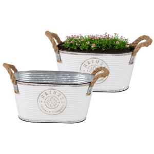 Plantenpot/bloempot teil voor buiten - 2x - zink - ivoorwit - L24 x D14 x H12 cm