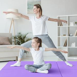 3-Delige Opvouwbare Oefenmat Antislip Gymnastiekmat Lichtgewicht Draagbaar met 2 Handgrepen 3-Zijdig Klittenband Paars