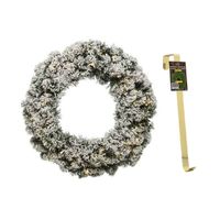 Groen/witte led kerstkrans 60 cm Imperial met kunstsneeuw en met gouden hanger