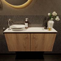 Mondiaz Fowy toiletmeubel 100cm washed oak met blad en waskom talc links 1 kraangat