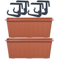 2x Kunststof Agro plantenbakken/bloembakken terracotta 6,5 liter met ophangbeugels