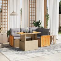 5-delige Loungeset met kussens poly rattan beige