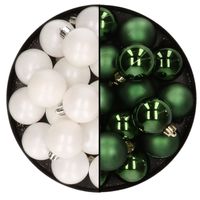 32x stuks kunststof kerstballen mix van wit en donkergroen 4 cm 32x stuks kunststof kerstballen mix van wit en donkergroen 4 cm