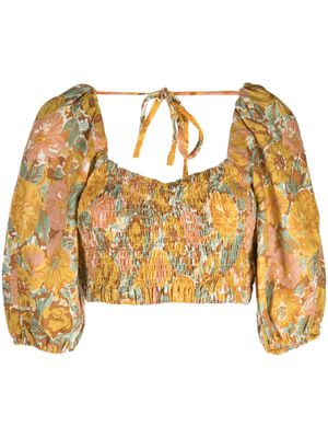 Faithfull the Brand haut crop en lin Alejandra à fleurs - Jaune