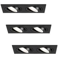 Set van 3 Mallorca LED inbouwspot - IP20 - Kantelbaar - 8 Watt 690 Lumen - 6500K Daglicht wit - Dubbel - GU10 - Dimbaar - Rechthoek - Voor binnen - Zwart