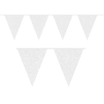 Witte glitter vlaggenlijnen - 6 meter - Stevige feest slingers - van karton - voor binnen