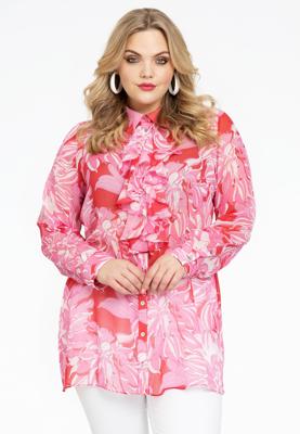 Yoek Blouse met ruches FLORIDA | Rood | Maat 58/60