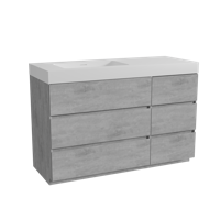 Storke Edge staand badmeubel 130 x 52 cm beton donkergrijs met Mata High asymmetrisch linkse wastafel in solid surface mat wit - thumbnail