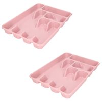 2x stuks bestekbak/bestekhouders 6-vaks oud roze 40 x 30 x 5 cm