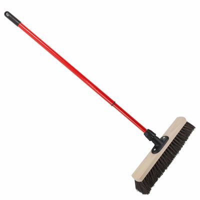 Houten harde straatbezem/buitenbezem Arenga 50 cm met metalen telescoopsteel rood 80 - 130 cm