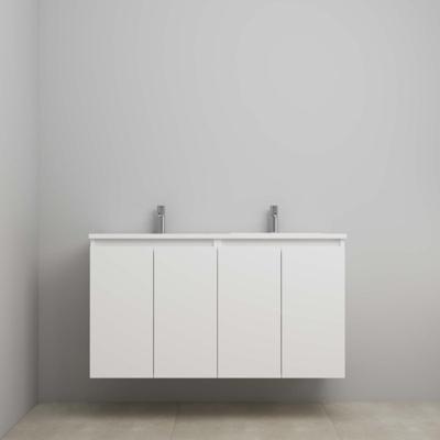 On-Line Onderkast - 120 cm - Voorgemonteerd - Greeploos 4 Deuren - Acryl Wastafel - 2 Kraangaten - Mat Wit