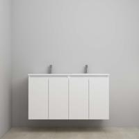 On-Line Onderkast - 120 cm - Voorgemonteerd - Greeploos 4 Deuren - Acryl Wastafel - 2 Kraangaten - Mat Wit