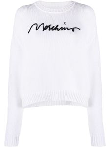 Moschino pull nervuré à logo brodé - Blanc