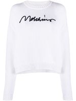 Moschino pull nervuré à logo brodé - Blanc