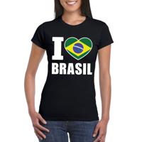 Brazilie supporters kleding t-shirt - voor dames - zwart - met vlag kleuren print - korte mouwen