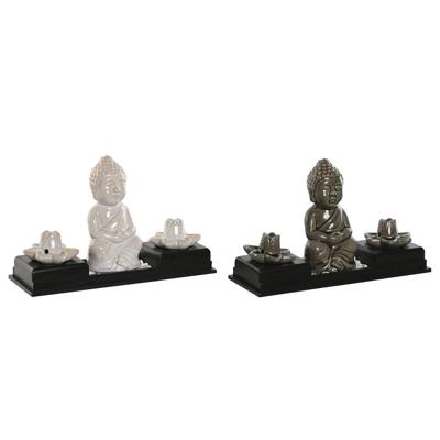 Essentiële olie brander Home ESPRIT Keramisch Hout MDF Boeddha 24 x 8 x 14 cm (2 Stuks)