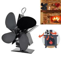 4-Blade aluminium warmte aangedreven open haard kachel fan (zwart)