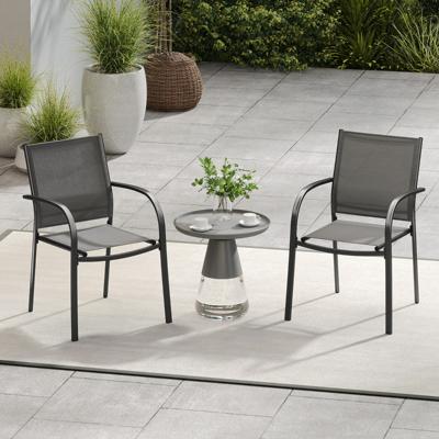 Stapelhouten Tuinstoelen 2-delige set Stapelstoelen van Textilene en Metalen Frame Terrasstoelen met Armleuningen 61 x 58 x 85 cm Grijs