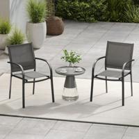 Stapelhouten Tuinstoelen 2-delige set Stapelstoelen van Textilene en Metalen Frame Terrasstoelen met Armleuningen 61 x 58 x 85 cm Grijs