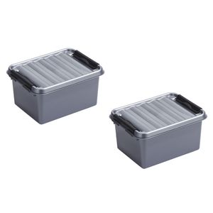 2x stuks opbergboxen/opbergdozen 2 liter kunststof metallic/zwart