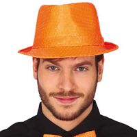 Guirca Glitter verkleed hoedje - oranje - verkleed accessoires - volwassenen/heren - met pailletten   -