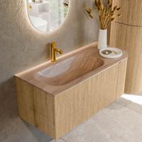Badmeubel Mondiaz Kurve-Dlux | 105 cm | Meubelkleur Oak | Wastafelkleur Saba | Solid surface | Wasbak linker zijde spoelbak | 1 kraangat