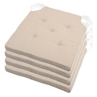 Stof Textile stoelkussen DUO - 4x - beige - 38 x 38 x 4 cm - klittenband sluiting