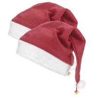 Pluche Kerstmuts - 2x - rood/wit - met belletje en pompom - 40 x 30 cm -?volwassenen - pluche