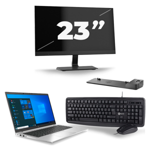 HP EliteBook 845 G7 - AMD Ryzen 7 PRO 4750U - 14 inch - 16GB RAM - 256GB SSD - Windows 10 Home + 1x 23 inch Monitor