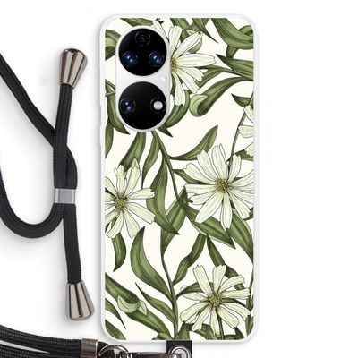 Wit bloemenpatroon: Huawei P50 Transparant Hoesje met koord