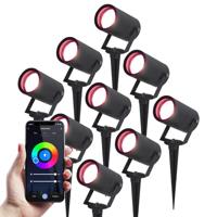 Set van 9 Spikey Smart prikspots - RGBWW - Wifi + Bluetooth - 5,5 Watt 345 lumen - IP65 Waterdicht - Bestuurbaar via app - Google Home, Amazon Alexa en Siri - Zwart - Tuinspots