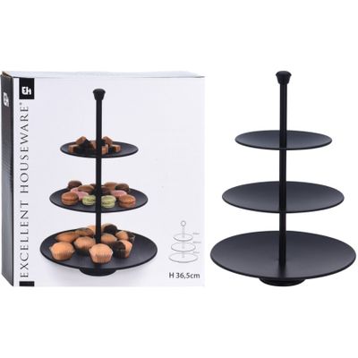 Excellent Houseware Etagere 3 Laags Mat Zwart